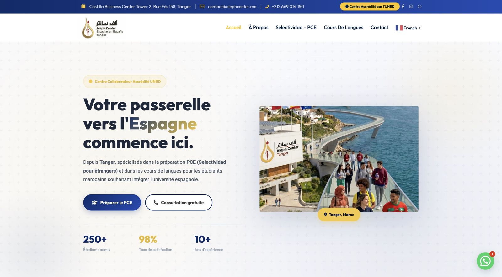 Aperçu du site web Alephcenter réalisé par l'Agence digitale · Casablanca