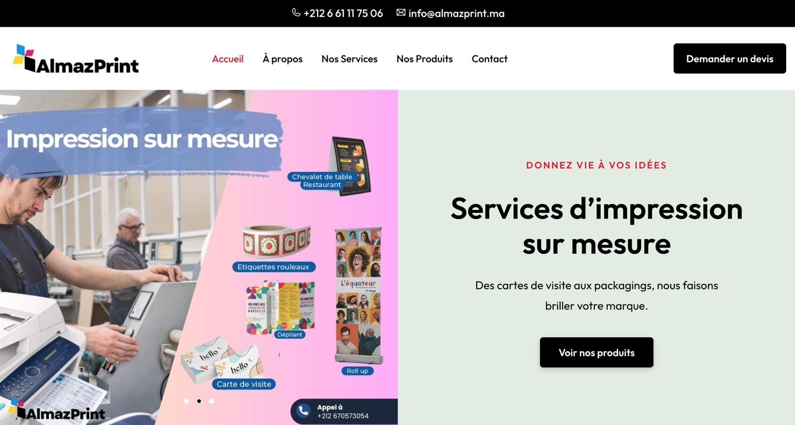 Aperçu du site web Almaz Print réalisé par l'Agence digitale · Casablanca