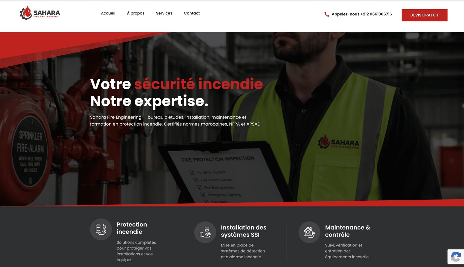 Aperçu du site web Sahara Fire réalisé par l'Agence digitale · Casablanca